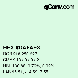 Color code: HEX #DAFAE3 | qconv.com