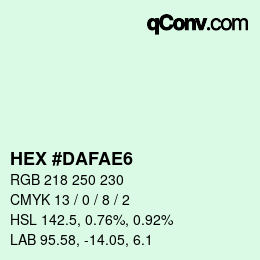 Color code: HEX #DAFAE6 | qconv.com