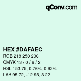 Color code: HEX #DAFAEC | qconv.com