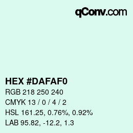 Color code: HEX #DAFAF0 | qconv.com