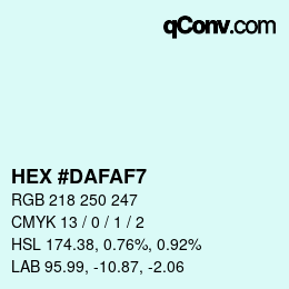 Color code: HEX #DAFAF7 | qconv.com
