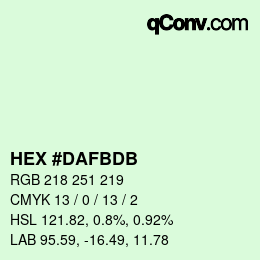 カラーコード: HEX #DAFBDB | qconv.com