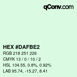 Código de color: HEX #DAFBE2 | qconv.com