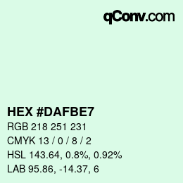 颜色代码: HEX #DAFBE7 | qconv.com