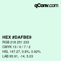カラーコード: HEX #DAFBE9 | qconv.com
