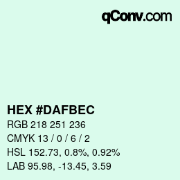 Color code: HEX #DAFBEC | qconv.com