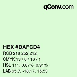 Farbcode: HEX #DAFCD4 | qconv.com