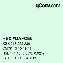 カラーコード: HEX #DAFCE6 | qconv.com