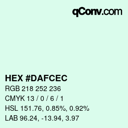 Color code: HEX #DAFCEC | qconv.com