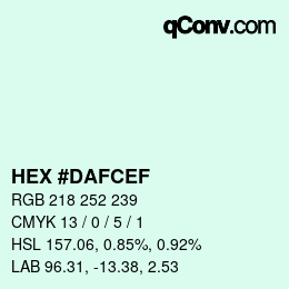 カラーコード: HEX #DAFCEF | qconv.com