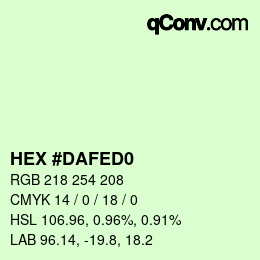 カラーコード: HEX #DAFED0 | qconv.com