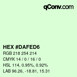 カラーコード: HEX #DAFED6 | qconv.com