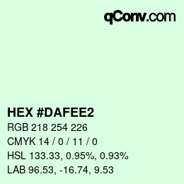 Color code: HEX #DAFEE2 | qconv.com