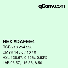 Color code: HEX #DAFEE4 | qconv.com