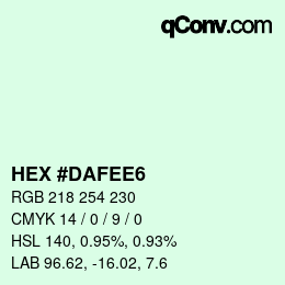 Color code: HEX #DAFEE6 | qconv.com