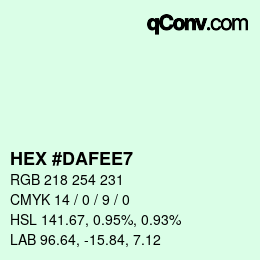 Color code: HEX #DAFEE7 | qconv.com