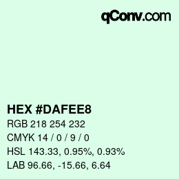 カラーコード: HEX #DAFEE8 | qconv.com