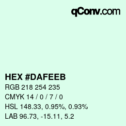 Color code: HEX #DAFEEB | qconv.com