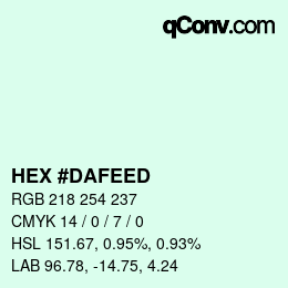 カラーコード: HEX #DAFEED | qconv.com
