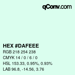 Color code: HEX #DAFEEE | qconv.com