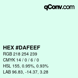 カラーコード: HEX #DAFEEF | qconv.com