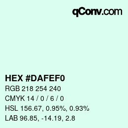 Farbcode: HEX #DAFEF0 | qconv.com