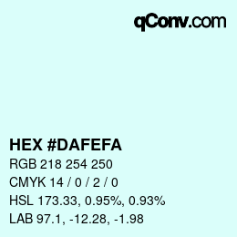 Color code: HEX #DAFEFA | qconv.com