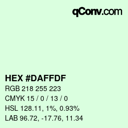 カラーコード: HEX #DAFFDF | qconv.com
