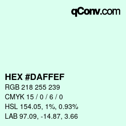カラーコード: HEX #DAFFEF | qconv.com