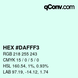 Color code: HEX #DAFFF3 | qconv.com