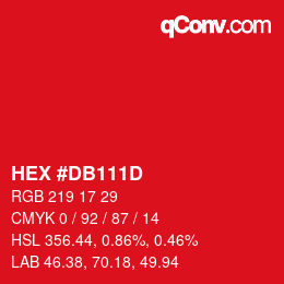 颜色代码: HEX #DB111D | qconv.com