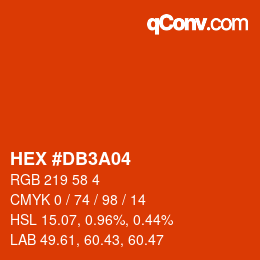 カラーコード: HEX #DB3A04 | qconv.com