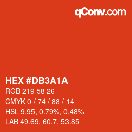 颜色代码: HEX #DB3A1A | qconv.com
