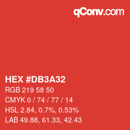 カラーコード: HEX #DB3A32 | qconv.com