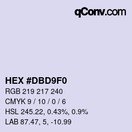Farbcode: HEX #DBD9F0 | qconv.com