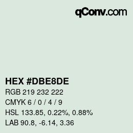 Farbcode: HEX #DBE8DE | qconv.com