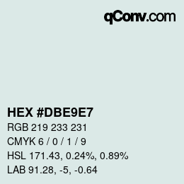 颜色代码: HEX #DBE9E7 | qconv.com