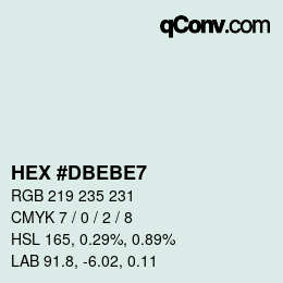 颜色代码: HEX #DBEBE7 | qconv.com
