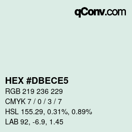 颜色代码: HEX #DBECE5 | qconv.com