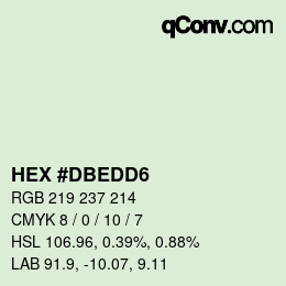 颜色代码: HEX #DBEDD6 | qconv.com