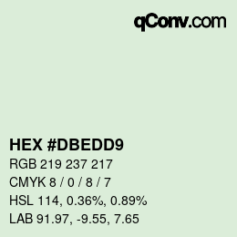 Color code: HEX #DBEDD9 | qconv.com
