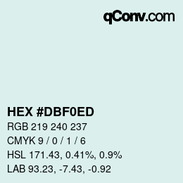 颜色代码: HEX #DBF0ED | qconv.com