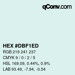 颜色代码: HEX #DBF1ED | qconv.com