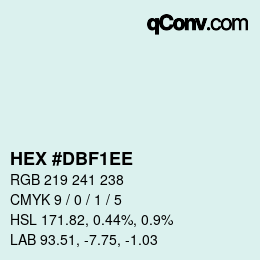 カラーコード: HEX #DBF1EE | qconv.com