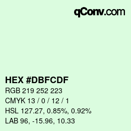 カラーコード: HEX #DBFCDF | qconv.com