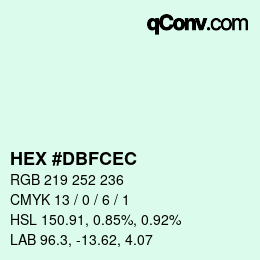 カラーコード: HEX #DBFCEC | qconv.com