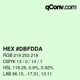 カラーコード: HEX #DBFDDA | qconv.com