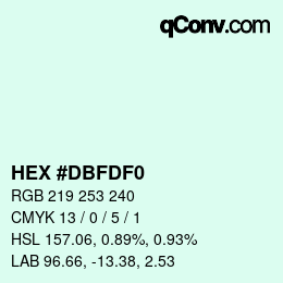 Color code: HEX #DBFDF0 | qconv.com
