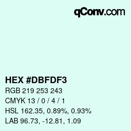 Color code: HEX #DBFDF3 | qconv.com