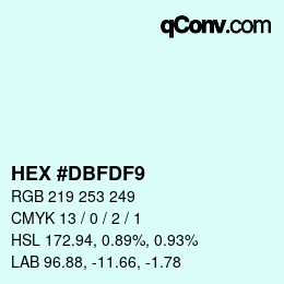 Color code: HEX #DBFDF9 | qconv.com